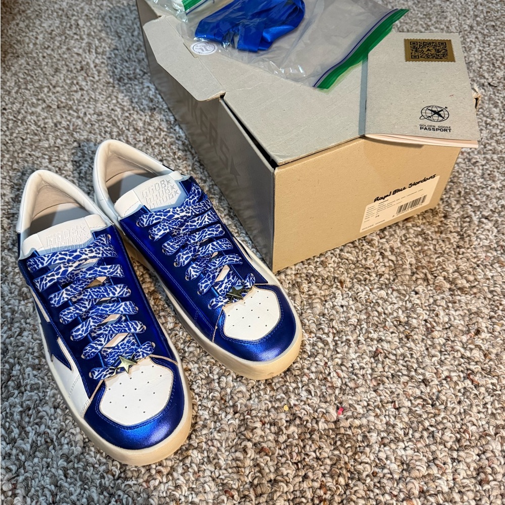 Golden Goose Metallic Blue and White Sneakers